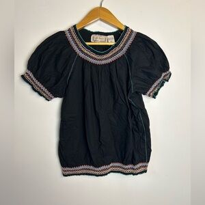 Life style Xl Black Puff Sleeve Top Blouse Multicolor Smoched Neck  Cropped boho